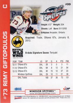2013-14 Choice Windsor Spitfires (OHL) #9 Remy Giftopoulos Back