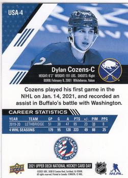 2021 Upper Deck National Hockey Card Day USA #USA-4 Dylan Cozens Back