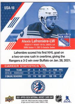 2021 Upper Deck National Hockey Card Day USA #USA-16 Alexis Lafreniere Back