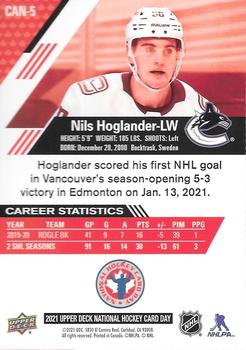 2021 Upper Deck National Hockey Card Day Canada #CAN-5 Nils Hoglander Back