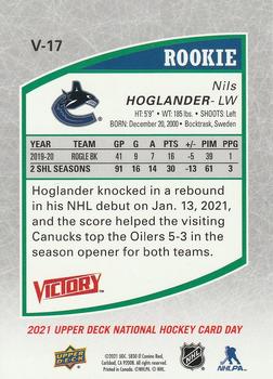 2021 Upper Deck National Hockey Card Day Canada - Victory Black Rookies #V-17 Nils Hoglander Back