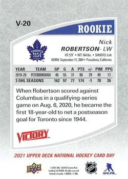 2021 Upper Deck National Hockey Card Day Canada - Victory Black Rookies #V-20 Nick Robertson Back