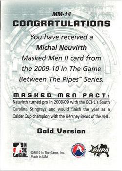 2015-16 In The Game Final Vault - 2009-10 In The Game Between The Pipes - Masked Men II Gold (Green Vault Stamp) #MM-14 Michal Neuvirth Back