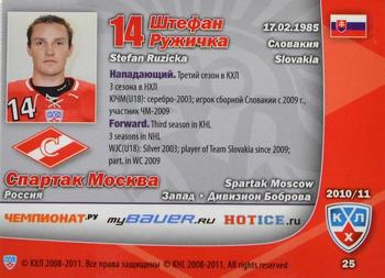 2010-11 Russian KHL Exclusive Series #25 Stefan Ruzicka Back
