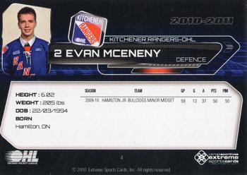 2010-11 Extreme Kitchener Rangers (OHL) #4 Evan McEneny Back