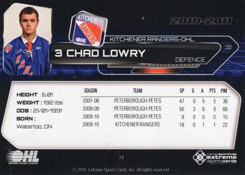 2010-11 Extreme Kitchener Rangers (OHL) #14 Chad Lowry Back