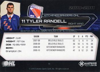 2010-11 Extreme Kitchener Rangers (OHL) #18 Tyler Randell Back