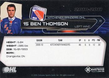2010-11 Extreme Kitchener Rangers (OHL) #23 Ben Thomson Back