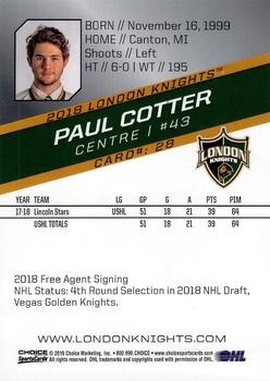 2018-19 Choice London Knights (OHL) Update #28 Paul Cotter Back