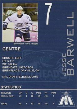 2013-14 Mississauga Steelheads (OHL) #NNO Jesse Barwell Back