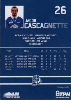 2016-17 Mississauga Steelheads (OHL) #NNO Jacob Cascagnette Back