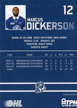 2016-17 Mississauga Steelheads (OHL) #NNO Marcus Dickerson Back