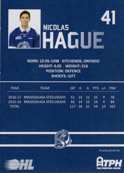 2016-17 Mississauga Steelheads (OHL) #NNO Nicolas Hague Back
