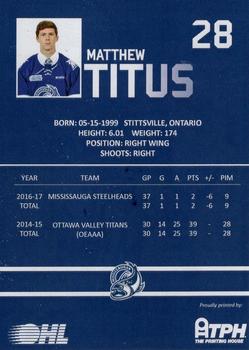 2016-17 Mississauga Steelheads (OHL) #NNO Matthew Titus Back