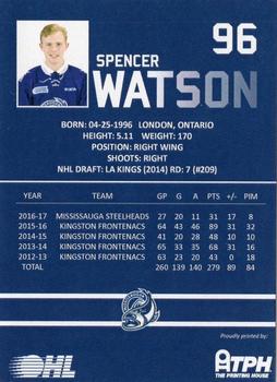 2016-17 Mississauga Steelheads (OHL) #NNO Spencer Watson Back