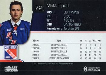 2010-11 Extreme Kitchener Rangers (OHL) Autographs #17 Matthew Tipoff Back