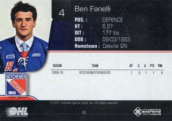 2010-11 Extreme Kitchener Rangers (OHL) Autographs #23 Ben Fanelli Back