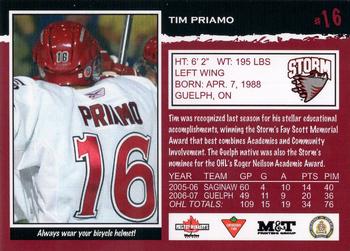 2007-08 M&T Printing Guelph Storm (OHL) #A-07 Tim Priamo Back