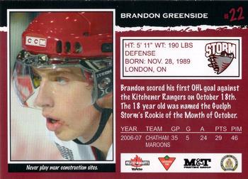 2007-08 M&T Printing Guelph Storm (OHL) #A-10 Brandon Greenside Back