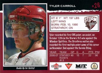 2007-08 M&T Printing Guelph Storm (OHL) #A-12 Tyler Carroll Back