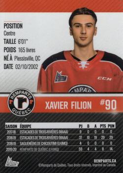 2020-21 Quebec Remparts (QMJHL) #NNO Xavier Filion Back