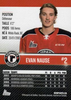 2020-21 Quebec Remparts (QMJHL) #NNO Evan Nause Back