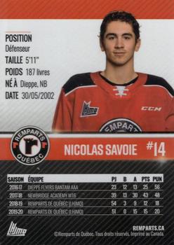 2020-21 Quebec Remparts (QMJHL) #NNO Nicolas Savoie Back