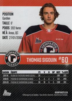 2020-21 Quebec Remparts (QMJHL) #NNO Thomas Sigouin Back