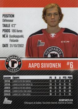 2020-21 Quebec Remparts (QMJHL) #NNO Aapo Siivonen Back