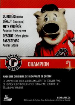 2020-21 Quebec Remparts (QMJHL) #NNO Champion Back