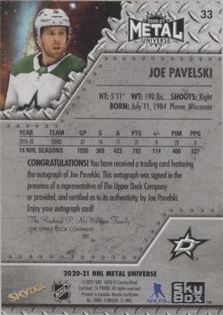 2020-21 SkyBox Metal Universe - Autographs Silver #33 Joe Pavelski Back