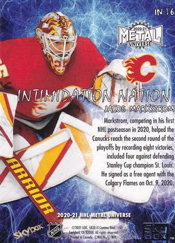 2020-21 SkyBox Metal Universe - Intimidation Nation #IN-16 Jacob Markstrom Back