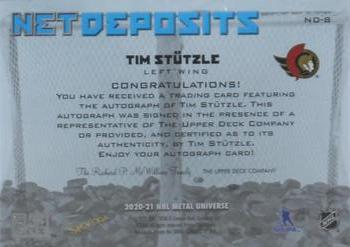 2020-21 SkyBox Metal Universe - Net Deposits Gold Autographs #ND-8 Tim Stutzle Back