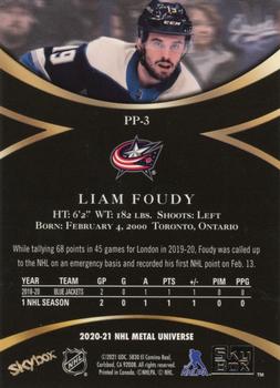 2020-21 SkyBox Metal Universe - Skybox Premium Prospects #PP-3 Liam Foudy Back