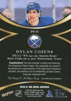 2020-21 SkyBox Metal Universe - Skybox Premium Prospects Star Sapphires Autographs #PP-41 Dylan Cozens Back
