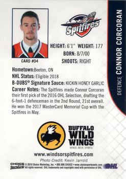 2017-18 Choice Windsor Spitfires (OHL) #4 Connor Corcoran Back