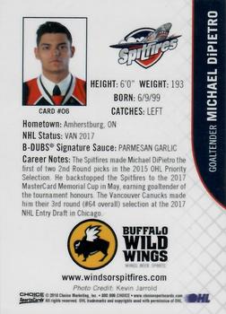 2017-18 Choice Windsor Spitfires (OHL) #6 Michael DiPietro Back