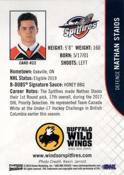 2017-18 Choice Windsor Spitfires (OHL) #22 Nathan Staios Back