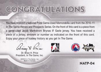 2010-11 In The Game Heroes and Prospects - National Pride Jerseys Black Spring Expo 2011 1/1 #NATP-04 Jacob Markstrom Back