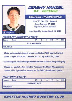 2020-21 Booster Club Seattle Thunderbirds (WHL) #NNO Jeremy Hanzel Back