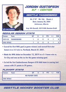 2020-21 Booster Club Seattle Thunderbirds (WHL) #NNO Jordan Gustafson Back