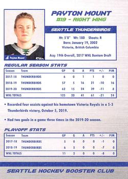 2020-21 Booster Club Seattle Thunderbirds (WHL) #NNO Payton Mount Back