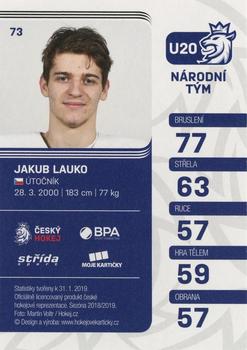 2018-19 Moje karticky Czech Ice Hockey Team #73 Jakub Lauko Back