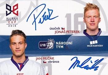 2018-19 Moje karticky Czech Ice Hockey Team - Hlinka Gretzky Cup 2018 Double Autograph #1 Jan Mlcak / Jonas Peterek Front
