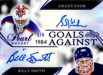 2020-21 Leaf Pearl - Goals Against Dual Autographs Navy Blue #GA-04 Grant Fuhr / Billy Smith Front