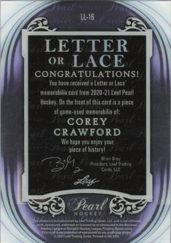 2020-21 Leaf Pearl - Letter or Lace #LL-16 Corey Crawford Back