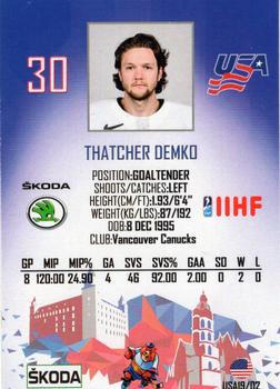 2019 Taiga IIHF World Championship Team USA #USA19/02 Thatcher Demko Back