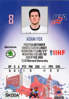 2019 Taiga IIHF World Championship Team USA #USA19/05 Adam Fox Back