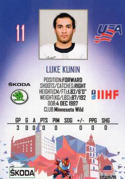 2019 Taiga IIHF World Championship Team USA #USA19/15 Luke Kunin Back