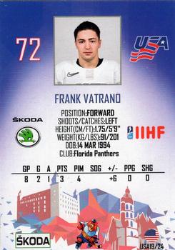 2019 Taiga IIHF World Championship Team USA #USA19/24 Frank Vatrano Back